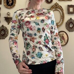 Vintage Y2K Cheryl Creations Colorful Floral Print Satin Look Long Sleeve Top XS